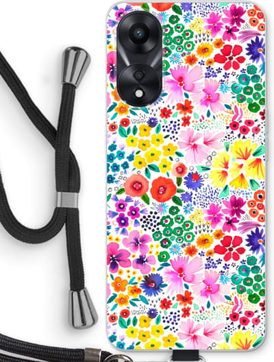 Case Company® - Hoesje met koord geschikt voor Oppo A78 5G hoesje met Koord - Little Flowers - Telefoonhoesje met Zwart Koord - Bescherming aan alle Kanten en Over de Schermrand