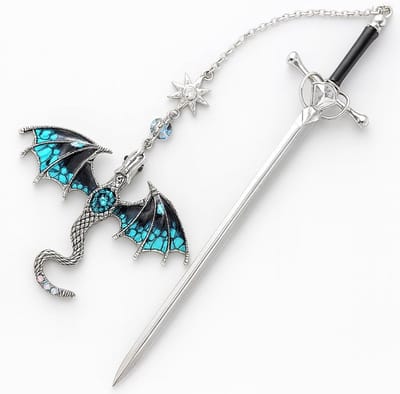 Zwaard met Kristallen Hanger, Metalen Boekenlegger, Gepersonaliseerde Boekenlegger als Cadeau voor Boekenliefhebbers, Uniek Geschenk voor Vrouwen en Mannen
