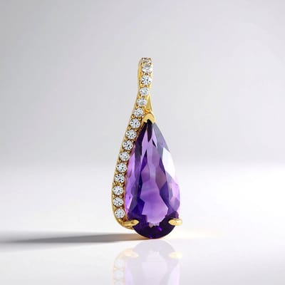 Cavill - Zilveren hanger - 925 Sterling Zilver Verguld - 3,93 ct Marokkaanse Amethist Peervormig - Zirkon Pavé 0,337 ct - Elegant Paars