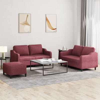 vidaXL - 3-delige - Loungeset - met - kussens - stof - wijnrood