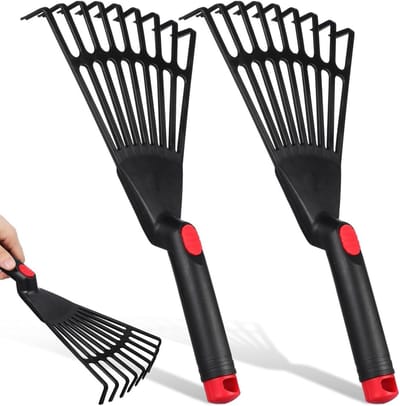 SnelShoppen - Hand Rake Tuingereedschap Set van 2 - Ergonomische Mini Riek van Kunststof voor Bladeren, Tuinieren, Grondbewerking en Mulch Verspreiden