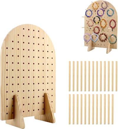Houten Displaystandaard met 25 Pennen voor Sieraden en Sleutelhangers