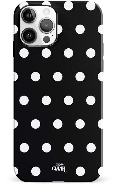 xoxo Wildhearts Polka Dots (Zwart) - Double Layer - Hoesje geschikt voor iPhone 12 Pro hoesje - Hard case met stippen patroon - Beschermhoes - Shockproof case - Stippatroon - Zwart / Wit