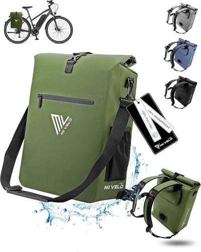 Fietstas 3-in-1 voor bagagedrager - Waterdicht en PVC-vrij - Met uitneembare laptoptas - Olijfgroen