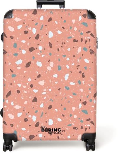 NoBoringSuitcases.com® - Koffer groot - Reiskoffer lichtgewicht - Terrazzo patroon veelkleurig roze - Rolkoffer met 4 wielen - Grote trolley XL - 98 liter bagage
