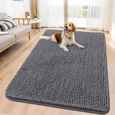 Hondendeurmat Voor Modderpoten 70x140Cm - Absorbeert Vocht En Vuil - Absorberende, Antislip, Wasbare Deurmat - Snel Drogende Chenille Moddermat - Entree, Binnen, Entree, Vloerbedekking Voor Binnen - Grijs