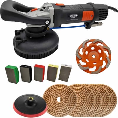 125mm Schuurmachine - Polijstmachine Startersset - Nat Schuren en Zoeten Beton, Natuursteen & Terrazzo N02 - Inclusief Handschuurblokken - SPERO