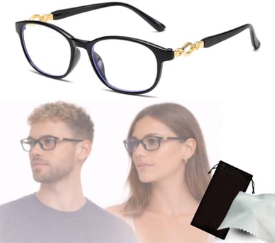 computerbril.shop® Blauw Licht | CLION | +1.00 – Computerbril Dames & Heren – Anti Blue Light Schermbril / Beeldschermbril – +1.00 t/m +4.00 – Zwart met Gouden Detail