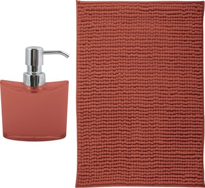 MSV badkamer droogloop mat - Bolzano - 40 x 60 cm - met bijpassende kleur zeeppompje - terracotta
