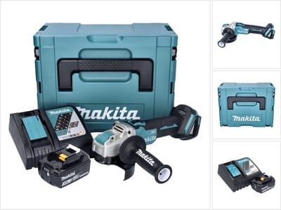 Makita DGA 521 RF1X1J accu haakse slijper 18 V 125 mm X-LOCK Brushless + 1x accu 3,0 Ah + oplader + Makpac