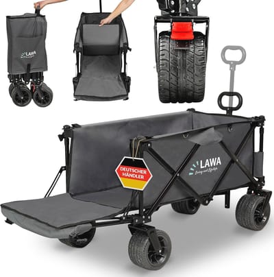 Opvouwbare verlengbare tuinwagen met rem en achterklep - Draagvermogen 100 kg - Ideaal voor strand en kamperen