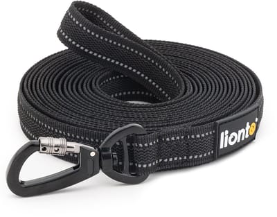 lionto Trainingslijn lang, antislip grip & reflecterend zwart 15 m