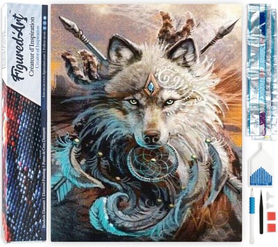 Figured'Art Diamond Painting set Volwassenen 40x50 cm Wolf vechter - 5D DIY Art full drill vierkante diamant - Opgerold canvas