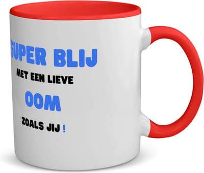 Akyol - super blij met een lieve oom zoals jij koffiemok - theemok - rood - Oom - de liefste oom - verjaardag - cadeautje voor oom - oom artikelen - kado - geschenk - 350 ML inhoud