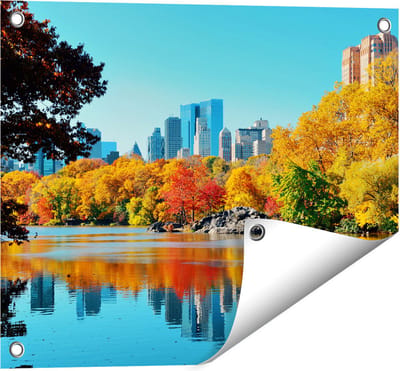 Gards Tuinposter Central Park in New York tijdens de Herfst - 50x40 cm - Tuindoek - Tuindecoratie - Wanddecoratie buiten - Tuinschilderij