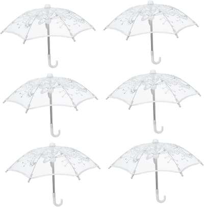 Mini Kant Parasols - Bruiloft Accessoires - Fotoshoots Versieren - Geborduurd Pailletten - 6 Stuks - Wit