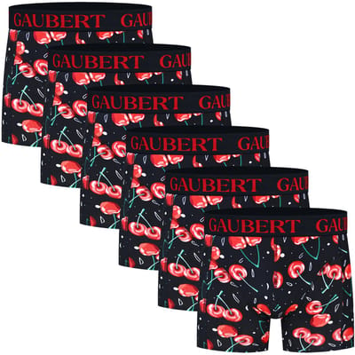 Boxershorts met print | Katoen | Merk: Gaubert | Kleur: Zwart | Kersen | Heren | 6 stuks