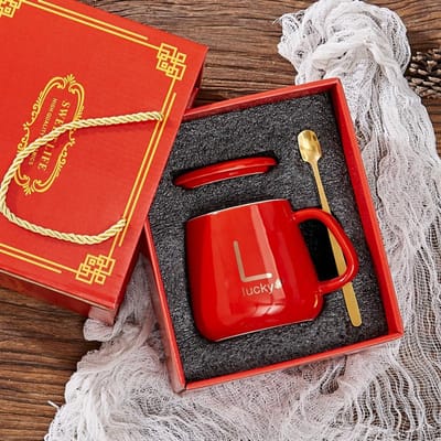 Ensemble Souvenir Tasse à Eau en Céramique avec Couvercle Cérémonie d'Ouverture Cadeau Décontracté Mug Boîte Cadeau Haut Niveau d'Apparence 301-400ml