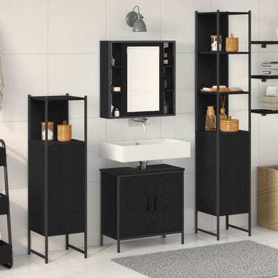 vidaXL - Badkamermeubel - Set - 4 - st - Zwart - Bewerkt - hout
