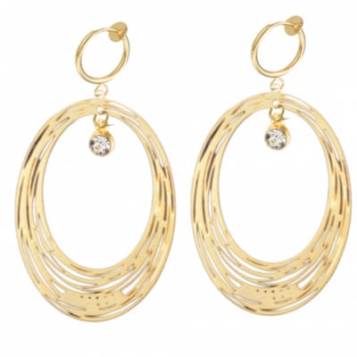 Klem oorbellen-lang- goudkleurig-filigraan-Zirkonia steentje- geen gaatje- Charme Bijoux