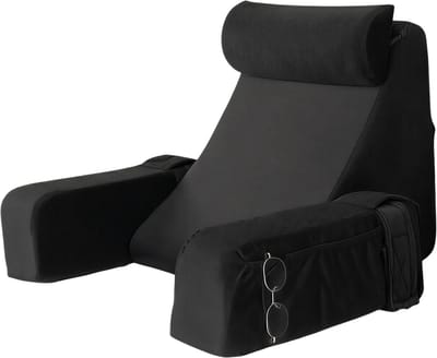 Leeskussen met armleuningen - Zwart - Comfortabel rugsteun kussen - Stoel- en bed kussen - Comfort tijdens het tv-kijken, gamen en lezen - Ergonomisch accessoire - Rug- en armsteun