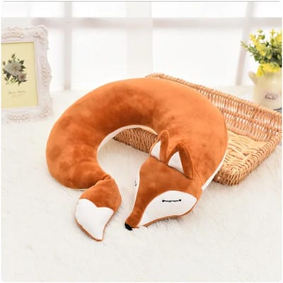 Schattige Vos U-vormig Nekkussen Zacht Pluche Reiskussen met Oogmasker voor Auto Huis Dutje Gezondheidszorg Comfortabele Ondersteuning 28x28x8cm bruin