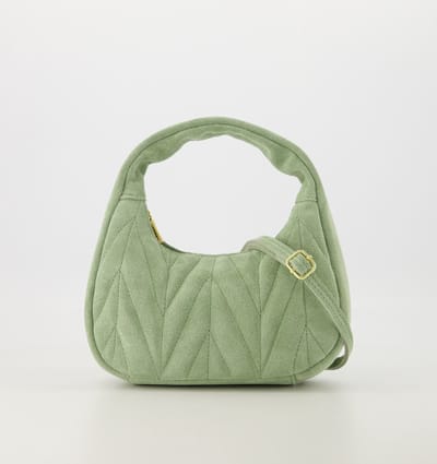 Teatro - Mabel - Schoudertasje - Handtasje - Leer - Suede - Saliegroen - goudkleurige details