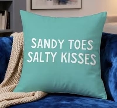 Velvet kussenhoes Sandy Toes Salty Kisses – velvet sierkussenhoes 50x50 cm turquoise – decoratieve kussensloop zonder binnenkussen – strand stijl
