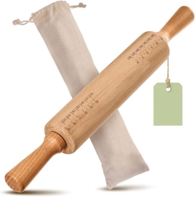 Famanu – Houten deegroller met handgreep – FSC-gecertificeerd beukenhout – antiaanbak – 42 cm