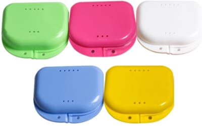5 stuks - Gebitsbakje - Beugelbakje - Beugeldoosje - Bakje - 80*77*25 mm - blauw,Wit,roze,geel,groen - kunststof - Opbergbox voor aligner en gebitsbeschermer