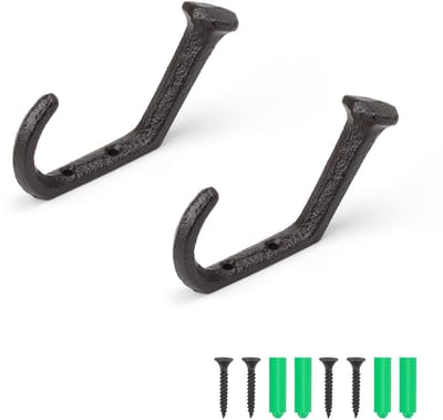 MTTProducts - Wardrobe Hooks - Matte Black - Vintage Coat Hooks - Duurzaam - Cast Iron Haken - Geschikt voor Binnen en Buiten - Set van 2