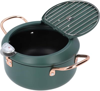 Frituurpan met Thermometer - Koekenpan Japanse Pan - Thuis Frituren - Afneembaar Oliesysteem - 20 cm - Groen
