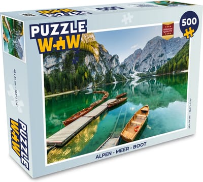 Puzzel Alpen - Meer - Boot - Legpuzzel - Puzzel 500 stukjes