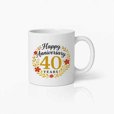 Elegante Mok voor 40-jarig Jubileum – Bloemmotief, Perfect Cadeau voor 40-jarige Verjaardag