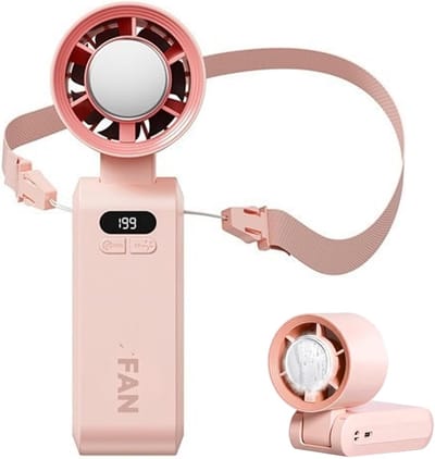Draagbare ventilator, Turboventilator Hoge Snelheid met Digitale Weergave, Lange Batterijduur, Opvouwbare Persoonlijke Ventilatoren met Riem, Draagbaar