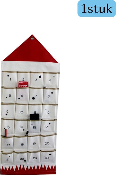 1 stuk - Opbergtas om op te hangen - Organizer met 24 vakken - Ruimtebesparend - Adventskalender - Voor montage aan deur of muur - 50 x 121 cm - Rood-witte kleurstelling