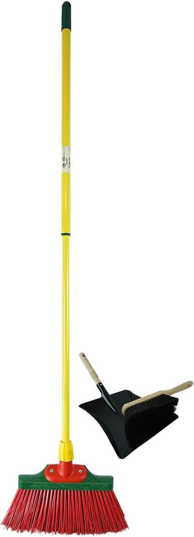 Klauwbezemset 30 cm hout met telescopische steel, handborstel en schep (1, klauwborstel + stoffer en blik set zwart)