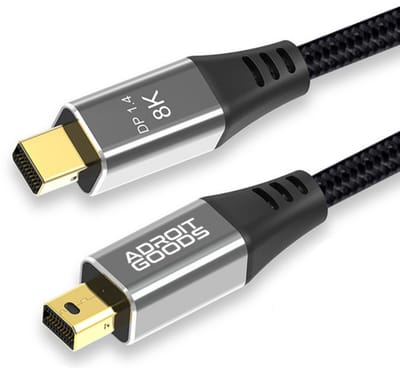 AdroitGoods 8K Mini DisplayPort naar DisplayPort Kabel 2m – Ultra HD DP 1.4 Videokabel voor 8K60Hz, 4K144Hz, HDR, Audio & Visuele Synchronisatie – Nylon Gevlochten, Premium Goud-Gecoate Connectoren