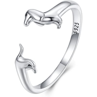 WOSTU   KoperKat Huisdier Verstelbare Ringen Voor Vrouwen Dier Hond Open Ring Familie Dochter Verjaardag Sieraden Meisje Cadeau white