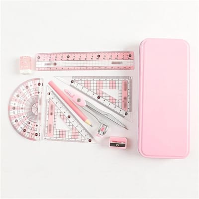 Geometrie Set - Wiskunde Gereedschap - Tekenen en Meten - Metaal en Duurzaam - 8 Delig - Roze