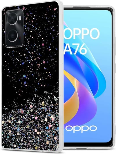 Cadorabo Hoesje geschikt voor Oppo A36 / A76 / A96 4G / K10 4G / Realme 9i in Zwart met Glitter - Beschermhoes van flexibel TPU silicone met fonkelende glitters Case Cover Etui