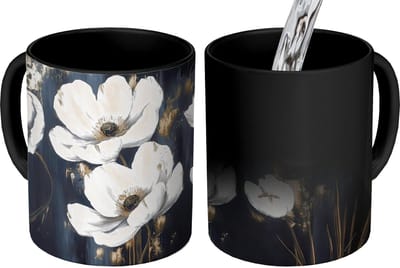 Magische Mok - Foto op Warmte Mokken - Koffiemok - Bloemen - Wit - Abstract - Magic Mok - Beker - 350 ML - Theemok