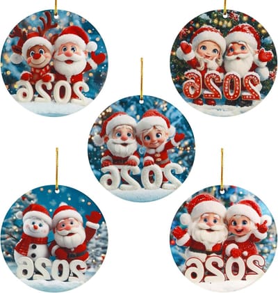 Kleurvolle 2D Kerstboomdecoraties: 5 Stuks Acryl Santa Hang Ornamenten met Koord voor Thuis, Kransen en Feestdagen