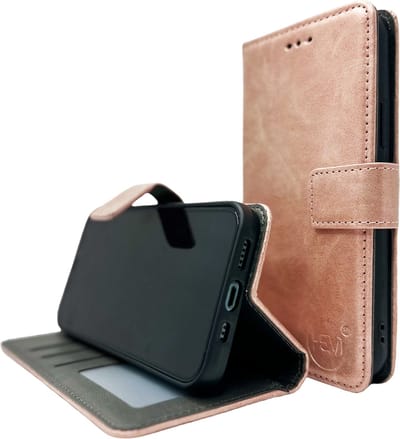 HEM Stylish Book Case (geschikt voor 14/15) iPhone 15 hoesje met 3 pasjesuitsnedes + fotovakje - Portemonneehoesje - iPhone 14 hoesje met pasjeshouder - Rose Gold