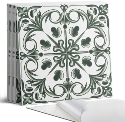 Coloray Plaktegels - Plantenpatroon in de tegel Portugese Tegels - 30 cm x 30 cm - Groente Plaktegels - 9 stuks - Vierkant PVC Tegels - Plaktegels Keuken - Zelfklevende Vloertegels - Vinyltegels Vloer Zelfklevend - Zelfklevende Tegels