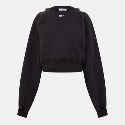 Dames Off White Cropped Relaxed Fit Crewneck Sweatshirt in Zwart/Wit