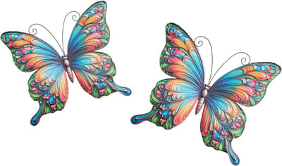 Anna Collection Wanddecoratie vlinders - 2x stuks - multi kleur - metaal - muurdecoratie