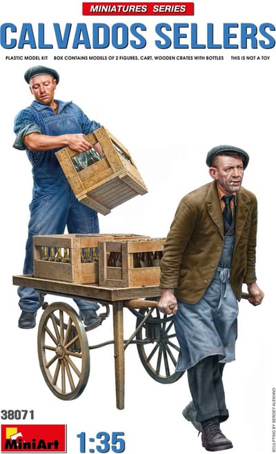 MiniArt Modelbouwpakket Militaire voertuigen - 38071 Calvados Verkopers - 2 Figuren - Kar en Kratten met Flessen Plastic - 1:35 - Modelbouw