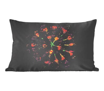Sierkussens - Kussen - Bloemen op zwarte achtergrond - 50x30 cm - Kussen van katoen