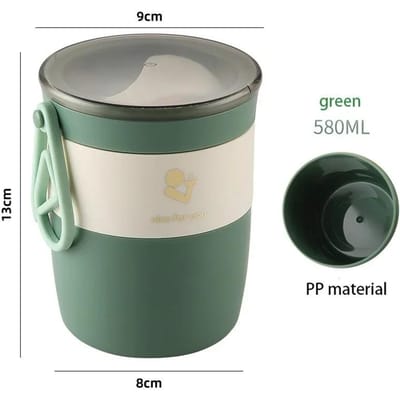 Boîte à lunch isotherme 450 ml/580 ml, bol à soupe, tasse de petit-déjeuner avec cuillère, boîte à lunch scellée portable, tasse à lait, seau isotherme exquis beige
